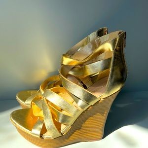 Gold strappy wedge